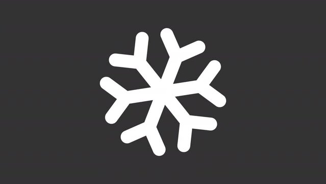 AC white line animation. Animated rotating snowflake icon. Climate control in room. Hotel amenities. Isolated illustration on dark background. Transition alpha video. Motion graphic