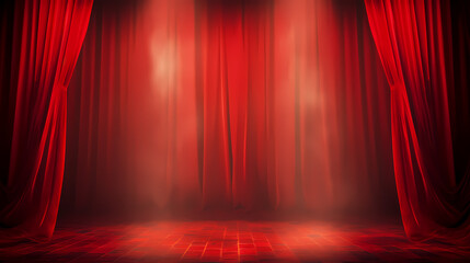 Red stage curtain with spotlight shining on it