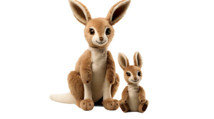 A stuffed kangaroo and its baby sit peacefully together, showcasing their strong bond