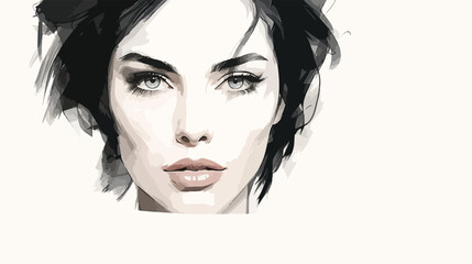 Woman face hand drawn fashion illustration. Model po