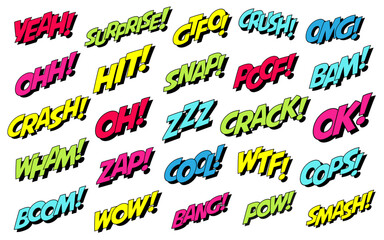 Comic text vector collection colorful style on dotted backdrop vector 10 eps - obrazy, fototapety, plakaty
