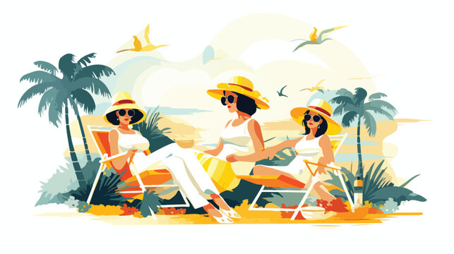 Women summer time vacations design flat vector