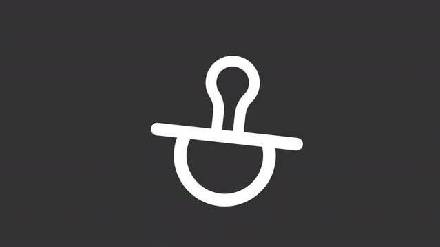 Animated pacifier white icon. Swinging soother line animation. Child friendly hotel. Childcare services, babysitting. Isolated illustration on dark background. Transition alpha video. Motion graphic - Powered by Adobe