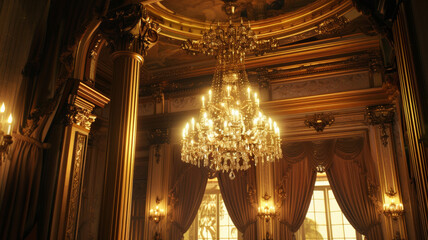 Opulent chandelier illuminates the grandeur of a classical interior.