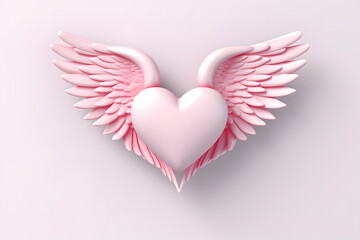 3D heart with wings on pastel pink background. Valentine's Day concept