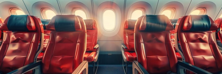 Aircraft Saloon, Comfortable Passenger Seats, Airplane Chairs, Air Board, Generative AI Illustration - obrazy, fototapety, plakaty