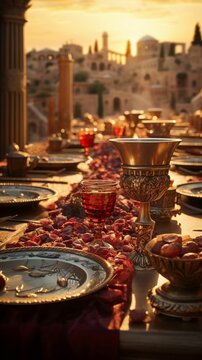 Ancient Banquet Table at Sunset