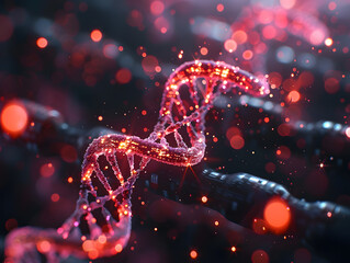 A digitally enhanced image of a glowing DNA helix, highlighting concepts in genetic research, biotechnology, and life sciences.