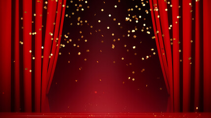 Naklejka premium Red stage curtain with spotlight shining on it