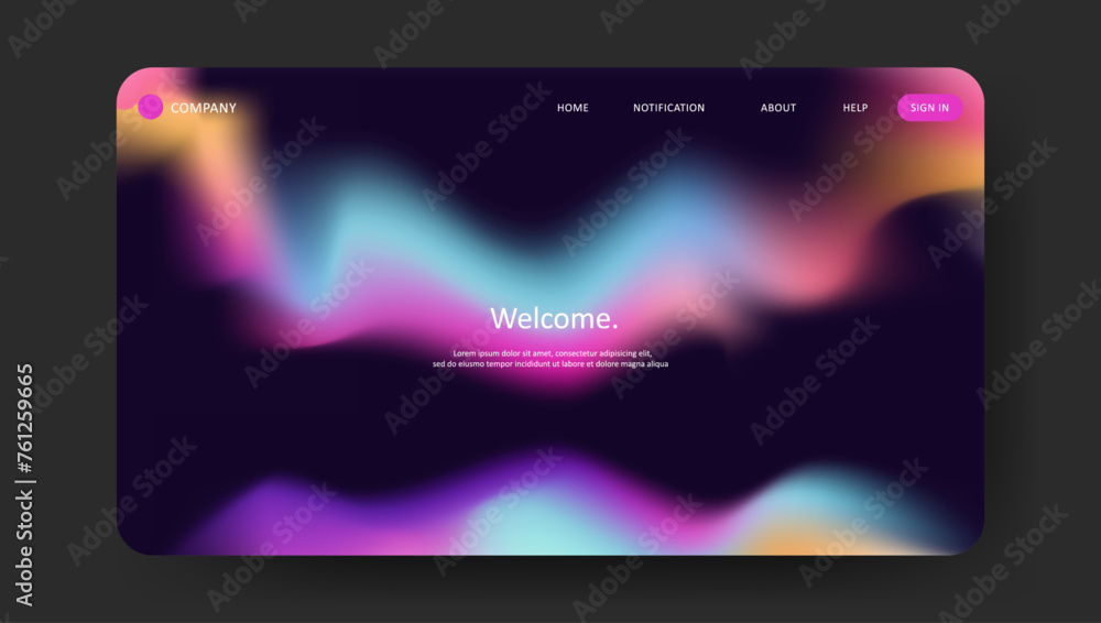 Wall mural abstract wave futuristic design of landing page vector. retro gradient mesh website design