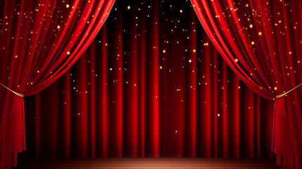 Red stage curtain with spotlight shining on it