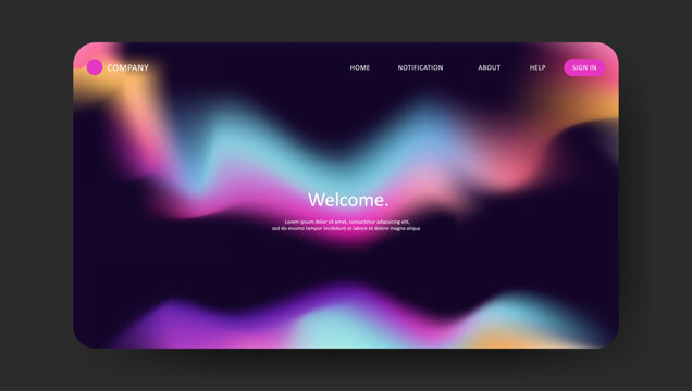 Abstract wave futuristic design of landing page vector. retro gradient mesh website design