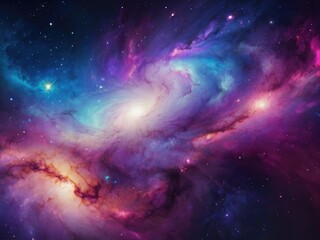 A view from space to a spiral galaxy and stars. Universe filled with stars, nebula and galaxy - obrazy, fototapety, plakaty