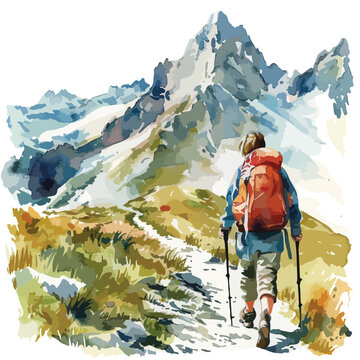 Mountain Hiking Watercolor Clipart 