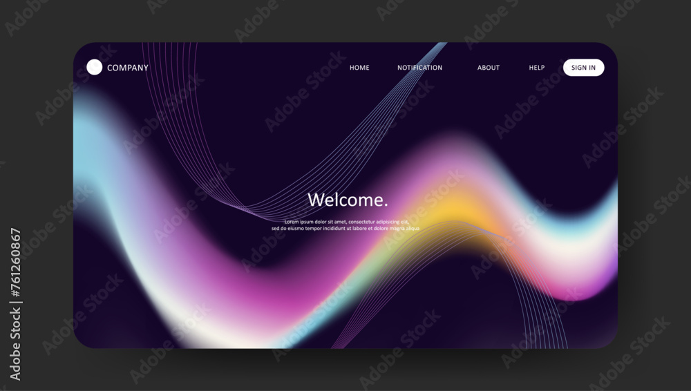 Wall mural abstract wave futuristic design of landing page. retro gradient mesh website design