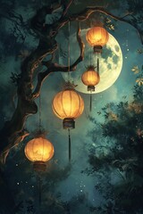 Enchanting Chinese Lanterns Moonlit Festive Scene