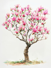 Magnolia tree watercolor white background