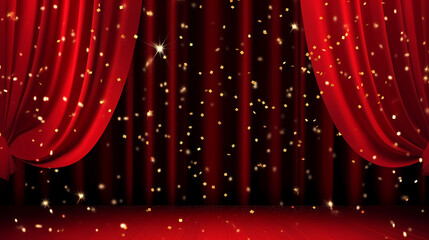 Red stage curtain with spotlight shining on it