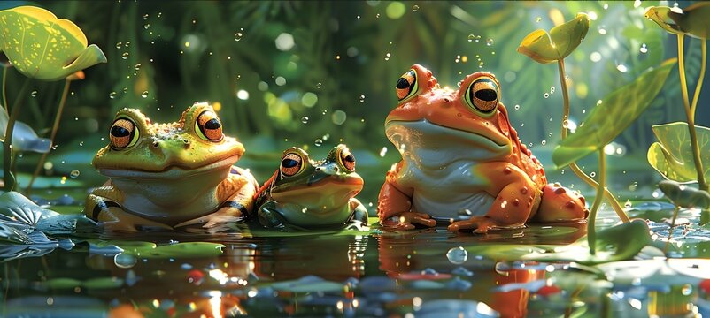 Enchanting Amphibian Conclave in the Verdant Undergrowth: A Whimsical Glimpse of Nature's Secrets