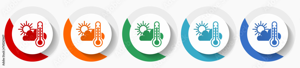 Poster weather forecast vector icon set, flat icons for logo design, webdesign and mobile applications, col