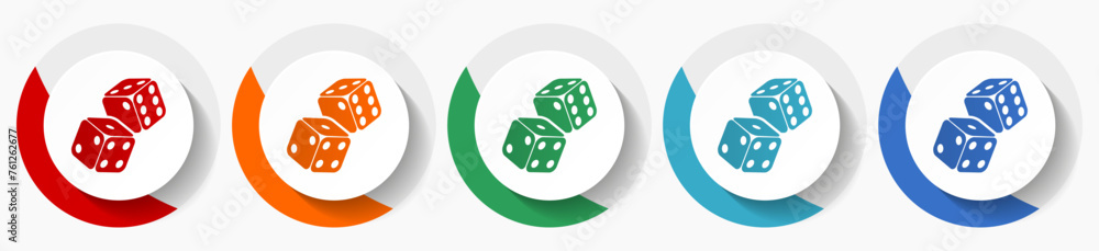 Poster dice, casino vector icon set, flat icons for logo design, webdesign and mobile applications, colorfu