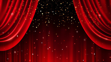 Christmas string lights curtain decoration background with red curtains