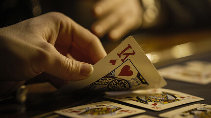 Obraz premium A close-up study of a deck of cards being shuffled highlighting the intricate details of each card