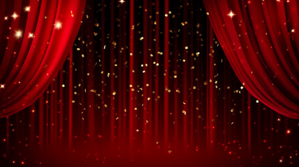 Christmas string lights curtain decoration background with red curtains