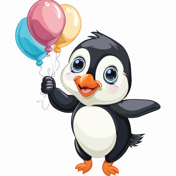 Penguin Baby With Balloon Clipart 