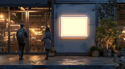 Urban Lights: Hanging Blank Panel Mockup in the Night Cityscape