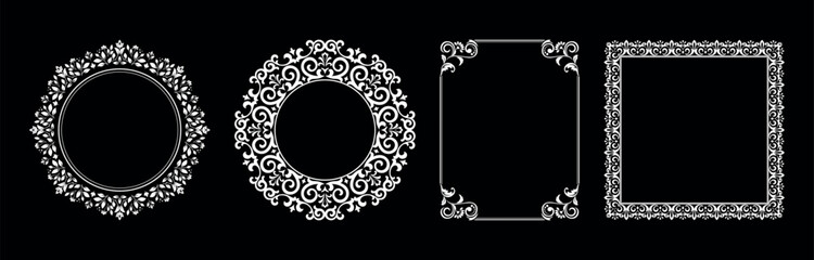 Set of decorative frames Elegant vector element for design in Eastern style, place for text. Floral black and white borders. Lace illustration for invitations and greeting cards.