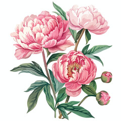 Pink Peonies Clipart isolated on white background