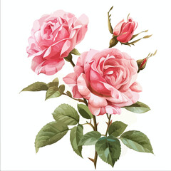 Pink Roses Clipart isolated on white background