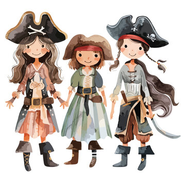 Pirate Girls Watercolor Clipart Clipart isolated on w