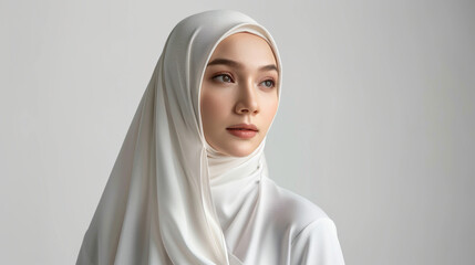 malaysia woman model wear hijab in white studio background - obrazy, fototapety, plakaty