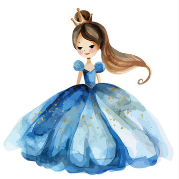 Princess Watercolor Clipart isolated on white
