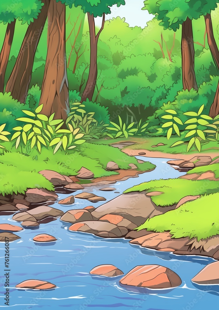 Wall mural Landscape with Forest River Illustration