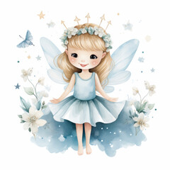 Adorable cute little angle watercolor art on white background