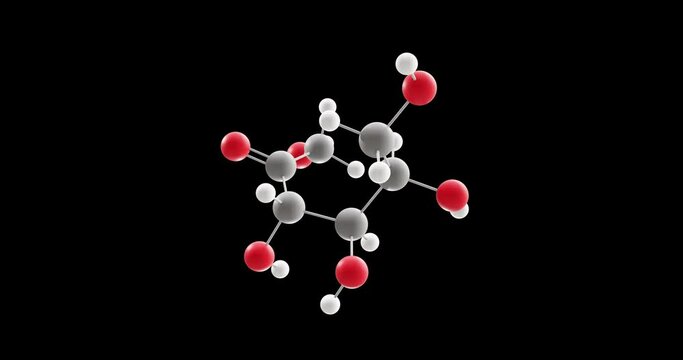 Fructose molecule, rotating 3D model of fruit sugar, looped video on a black background