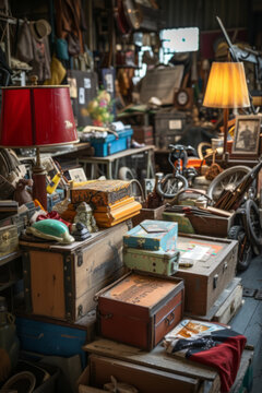 Assorted Household Items and Tools Displayed at a Local Yard Sale