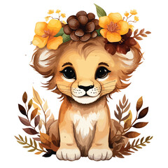 Safari floral Cute Baby Lion Clipart 