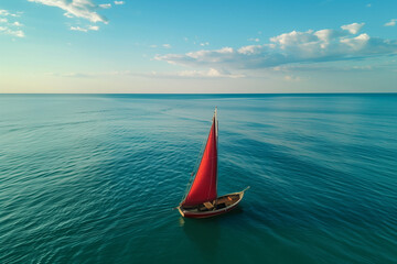 Boat with a red sail