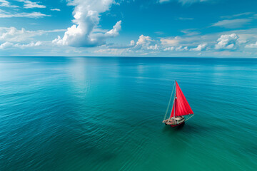 Boat with a red sail
