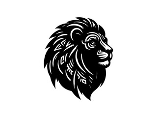 Collection of four engravings with lion head, lion portrait in the warm light.Vertical shot of a magnificent lion.