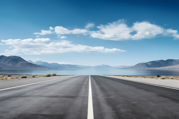 Empty asphalt road and blue sky with white clouds. Panoramic road background
