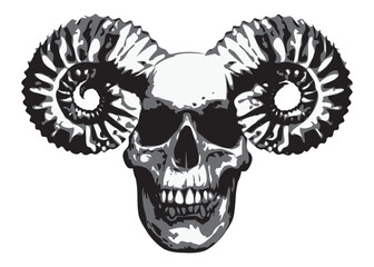Vector illustration with human skull with horns ram in grunge style. The symbol of Satanism Baphomet - 761269040
