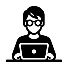 A Person working on a computer vector art illustration black color silhouette 8