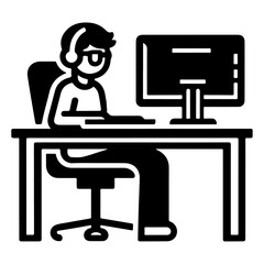 A Person working on a computer vector art illustration black color silhouette 11