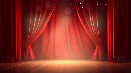 Christmas string lights curtain decoration background with red curtains