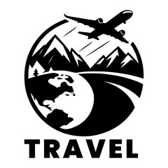 Naklejka premium Travel logo vector art illustration black color silhouette, Travel icon vector art silhouette